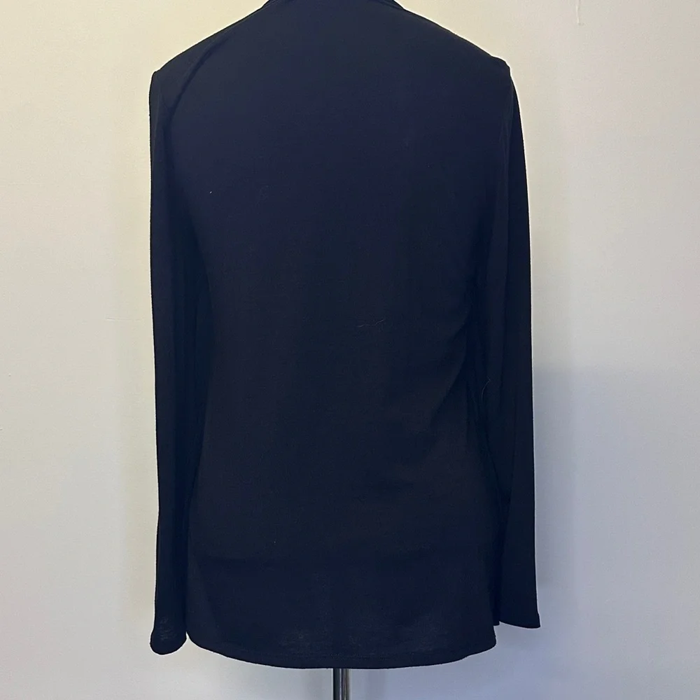 AB Studio Black Open-Front Cardigan with Pink Geometric Shell